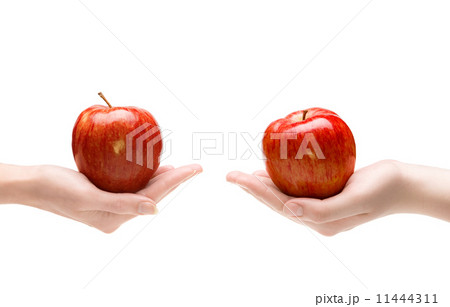 Two hands give each other an apple.. Two hands give each other an apple.. 11444311