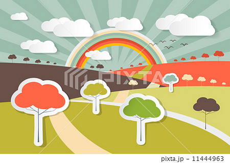 Nature Landscape Rural Scene Illustration with Paper Trees 11444963