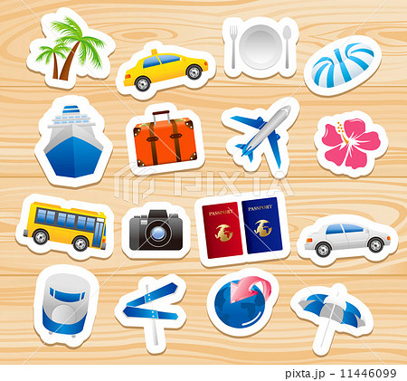 tourism icons on wooden board Vector - Stock Illustration