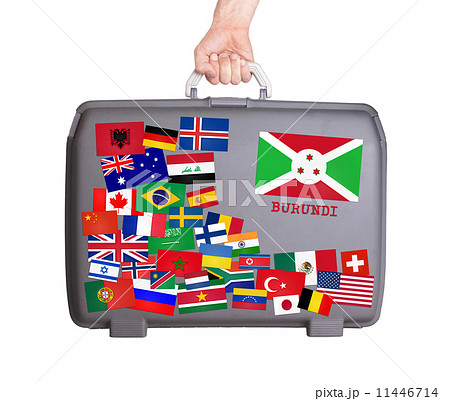 Used plastic suitcase with stickers 11446714