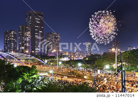 天神祭花火の写真素材