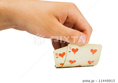 two playing cards in hand isolated on white background two playing cards in hand isolated on white background 11449915