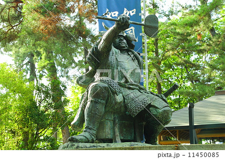 八幡原史跡公園 武田信玄 上杉謙信 一騎討像の写真素材