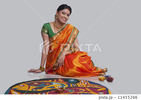Portrait of Maharashtrian woman with a rangoli 11455266