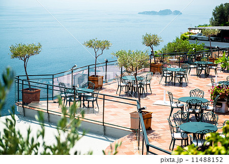 Empty open air restaurant at Amalfi coast 11488152
