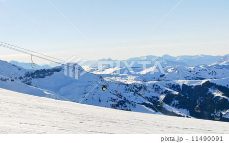 skiing tracks and ski lift in Alps 11490091