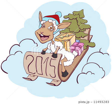 Sheep on a sledge with gifts. Symbol 2015 Sheep on a sledge with gifts. Symbol 2015 11493283