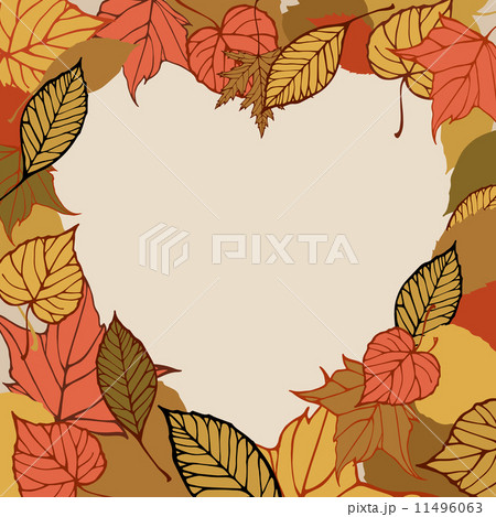 Heart-shaped frame made of autumn leaves. Romantic card  11496063
