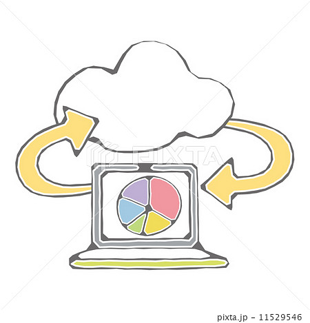 クラウド パソコン 通信 接続 円グラフのイラスト素材