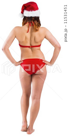 Brunette in red bikini and santa hat Brunette in red bikini and santa hat 11531451