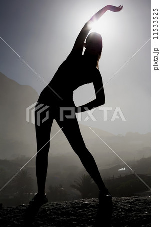 Sporty blonde on the beach on a rock warming up 11533525