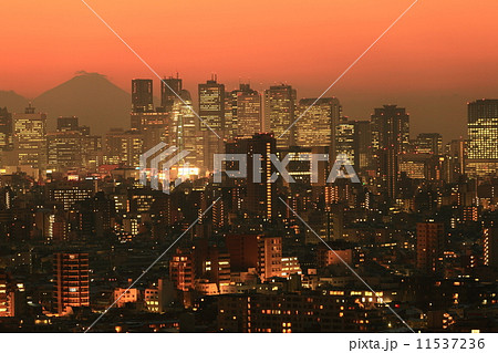 新宿高層ビルの夜景と残照富士 新宿高層ビルの夜景と残照富士 11537236
