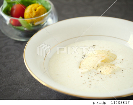 ビシソワーズとミニサラダ（黒背景・横位置） 11538317