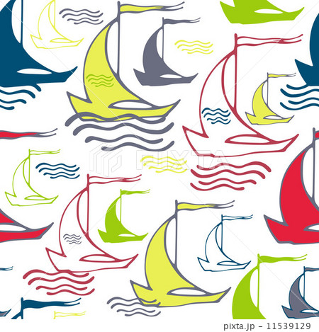 Seamless pattern with sailing ships on waves 11539129