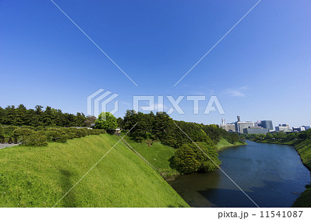 ［東京都市風景］快晴青空と新緑の春・皇居と霞ヶ関を望む-437 11541087