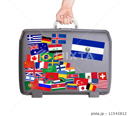 Used plastic suitcase with stickers 11543812