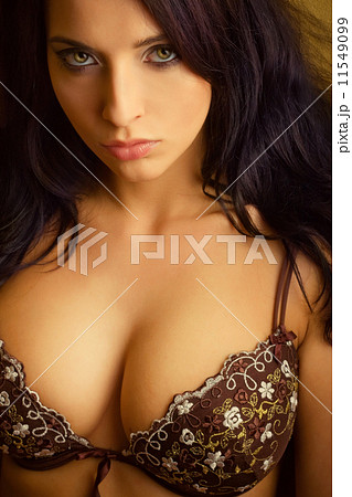 Poster attractive sexy girl in bra, big breasts 