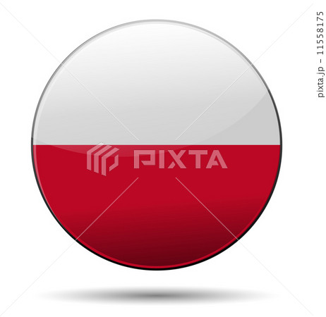 Poland flag button with reflection and shadow. Isolated glossy f 11558175