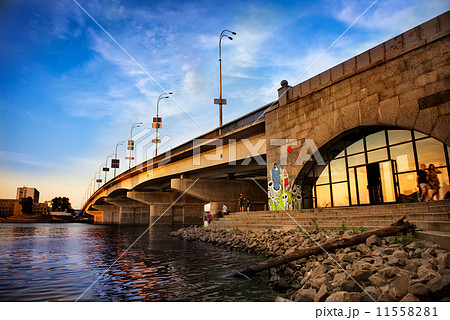 Stone bridge at sunset sky in Kiev 11558281