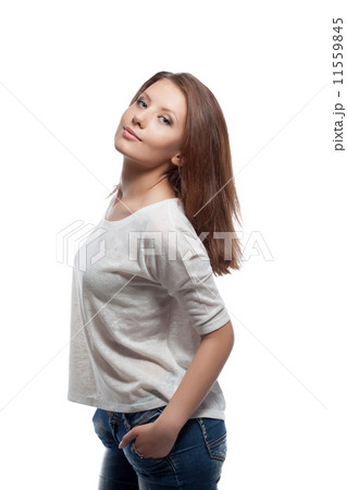 Smiling beautiful girl isolated on white, close-up 11559845