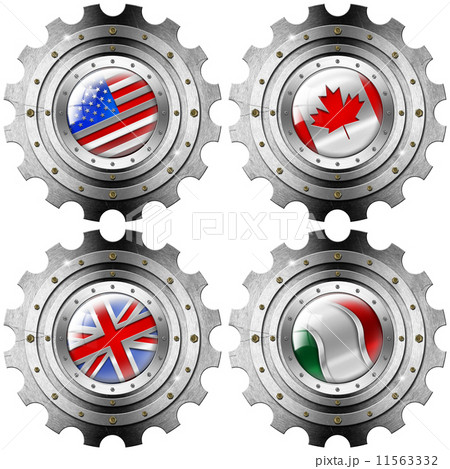 USA Canada UK Italy Gears Metal Flags 11563332