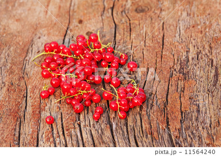 Sweet, red currant on wooden background. 11564240