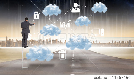 Right and wrong against steps against blue sky 11567460