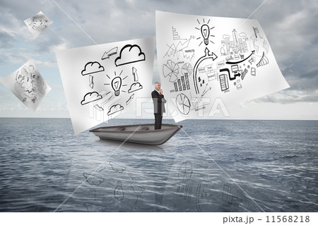 Composite image of thoughtful gorgeous blonde in a sailboat 11568218