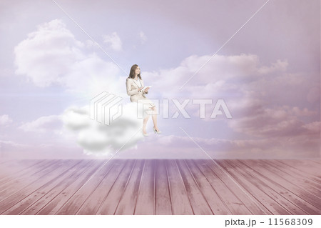 Composite image of businessman holding blue umbrella 11568309