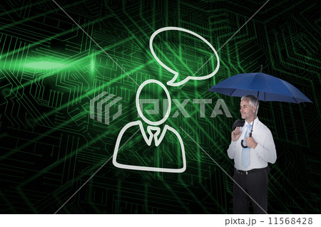 Composite image of house and businessman looking 11568428