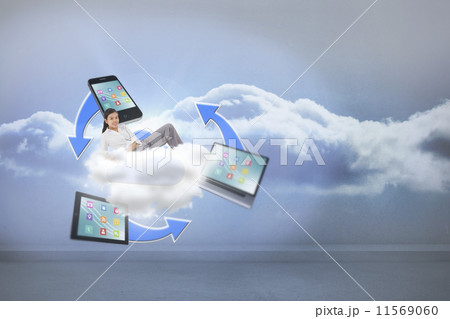 Composite image of businessman pushing away scene 11569060