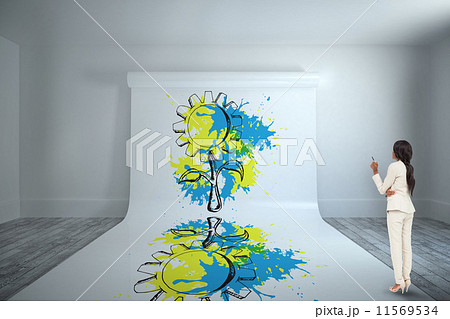 Teamwork against glowing sphere on black background 11569534