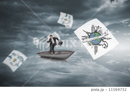Composite image of cheerful businessman in a hurry Composite image of cheerful businessman in a hurry 11569732