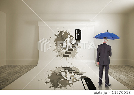Composite image of brunette sitting on floor using laptop 11570018