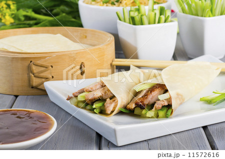 Peking Duck Wraps with spring onion, cucumber & hoisin sauce  11572616