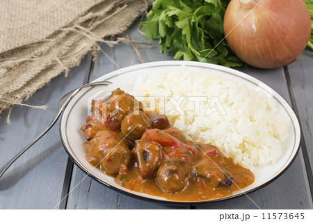 Goulash - Hungarian sausage stew served with white rice & salad  11573645