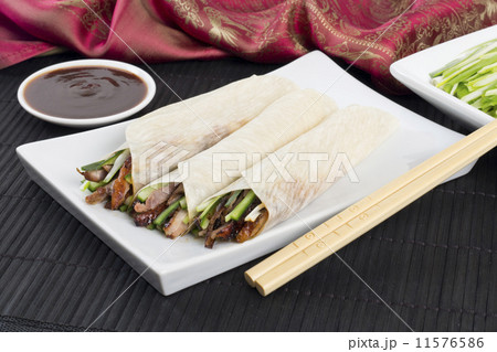 Peking Duck Wraps with spring onion, cucumber & hoisin sauce  11576586