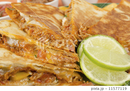 Mexican Spicy Chicken Tinga Quesadillas & Side Dishes  11577119