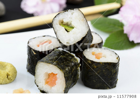 Japanese sushi rolls - Kappamaki (cucumber) & Sakemaki (salmon)  11577908