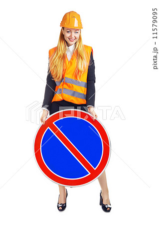 Lady Worker With Road Sign 11579095
