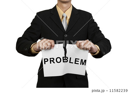 Businessman tear paper with word Problem 11582239