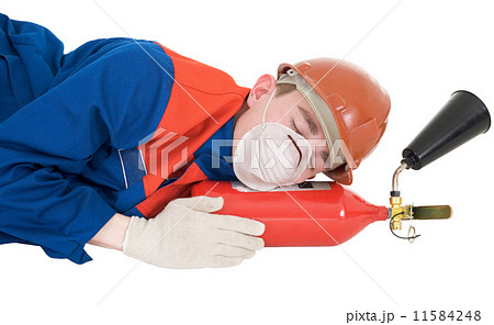 Sleeping laborer with fire extinguisheron Sleeping laborer with fire extinguisheron 11584248