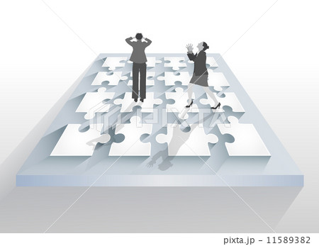 Business people stressing over jigsaw puzzle together 11589382