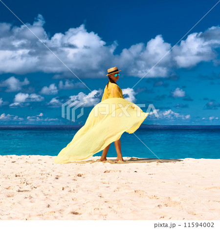 Woman with sarong at beach 11594002