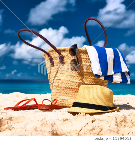Beautiful beach with bag at Seychelles 11594013