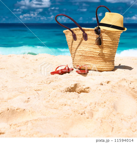 Beautiful beach with bag at Seychelles 11594014