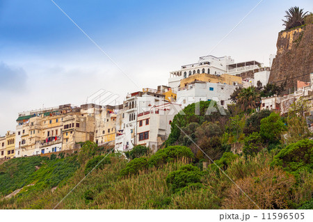 Tangier town, Morocco. Old white houses in Medina 11596505