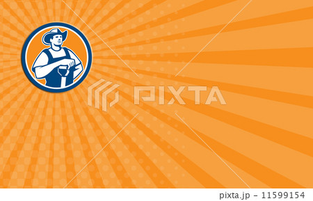 Business card Organic Farmer Holding Shovel Front Circle Retro 11599154