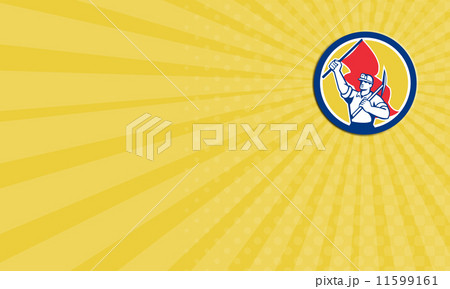 Business card Coal Miner Hardhat Holding Axe and Flag Retro 11599161