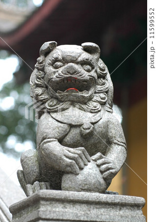 中国杭州市西湖湖畔霊隠寺の口紅を塗られた狛犬2004 11599552